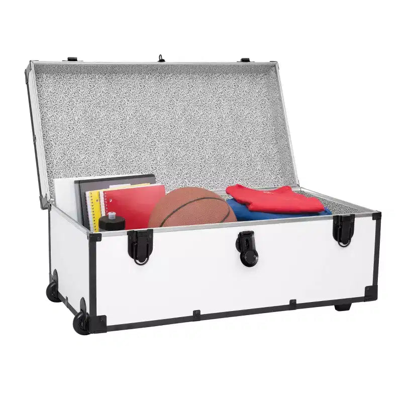 Seward Trunk 30" Roues lignées en papier noir et alliage : Rangement type malle-casiers, Malle de camping pour l'université, Capacité de 90 kg, Aucun assemblage requis