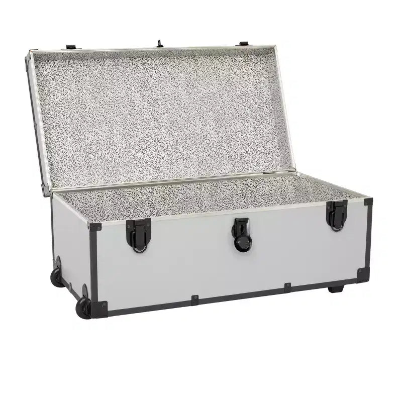 Seward Trunk 30" Roues lignées en papier noir et alliage : Rangement type malle-casiers, Malle de camping pour l'université, Capacité de 90 kg, Aucun assemblage requis