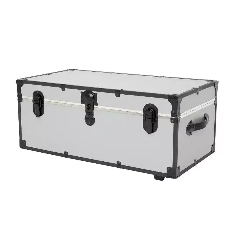 Seward Trunk 30" Roues lignées en papier noir et alliage : Rangement type malle-casiers, Malle de camping pour l'université, Capacité de 90 kg, Aucun assemblage requis