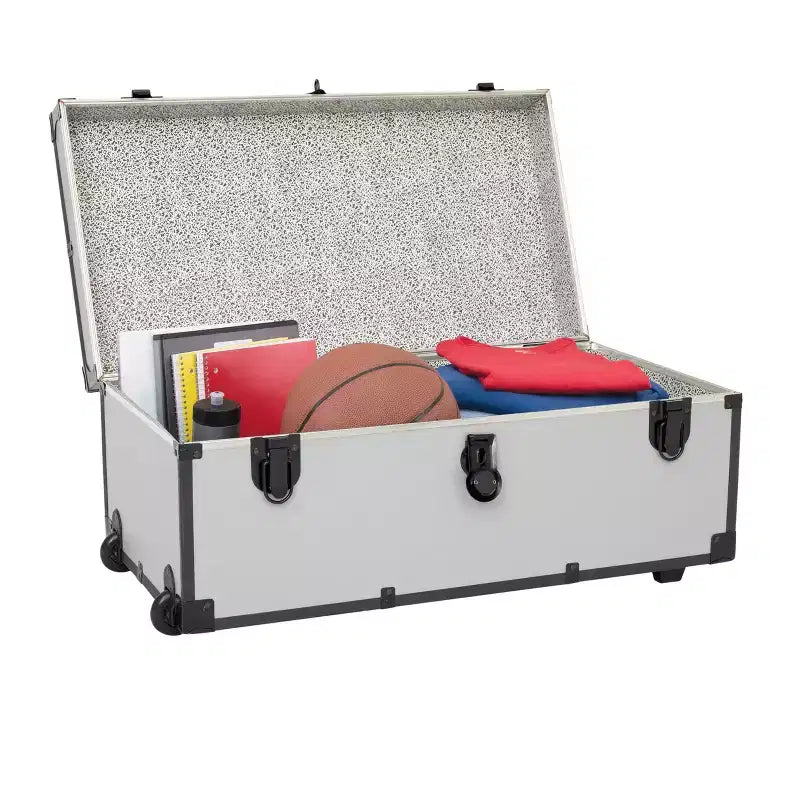 Seward Trunk 30" Roues lignées en papier noir et alliage : Rangement type malle-casiers, Malle de camping pour l'université, Capacité de 90 kg, Aucun assemblage requis