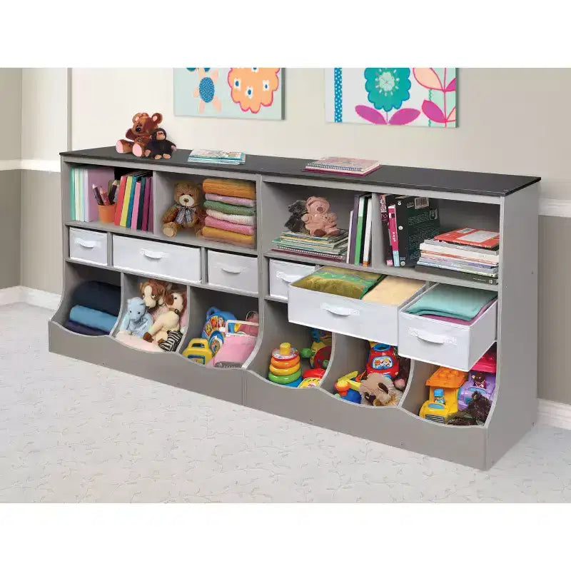 Meuble de rangement combo avec trois paniers Badger Basket, imitation bois/gris