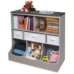 Meuble de rangement combo avec trois paniers Badger Basket, imitation bois/gris