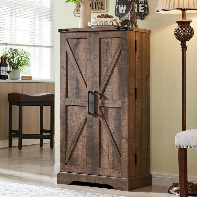47 armoire de cuisine de ferme, buffet de rangement avec portes de grange - N/A