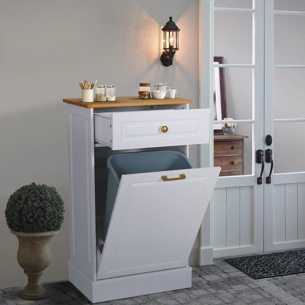 Meuble de Rangement en Bois pour Poubelle de Cuisine avec Dessus de Comptoir et Tiroir
