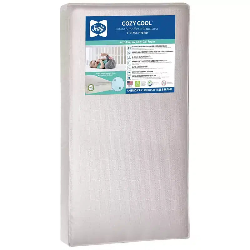 Sealy Cozy Cool 2-Stage Hybrid Crib and Toddler Mattress: Firm, Gel Foam, Hypoallergenic, 5.75" Thickness