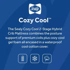 Matelas hybride 2 étapes pour lit de bébé et tout-petit Sealy Cozy Cool : Ferme, mousse de gel, hypoallergénique, épaisseur de 14,6 cm