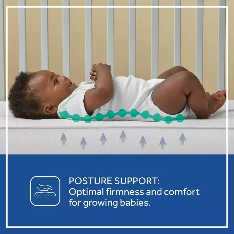 Matelas hybride 2 étapes pour lit de bébé et tout-petit Sealy Cozy Cool : Ferme, mousse de gel, hypoallergénique, épaisseur de 14,6 cm