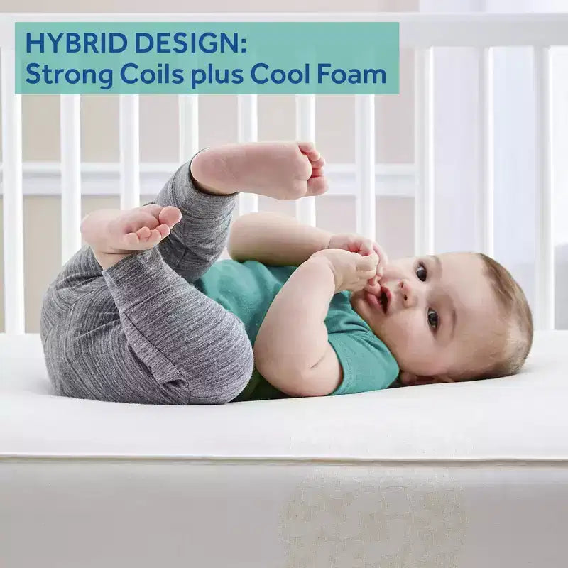 Matelas hybride 2 étapes pour lit de bébé et tout-petit Sealy Cozy Cool : Ferme, mousse de gel, hypoallergénique, épaisseur de 14,6 cm