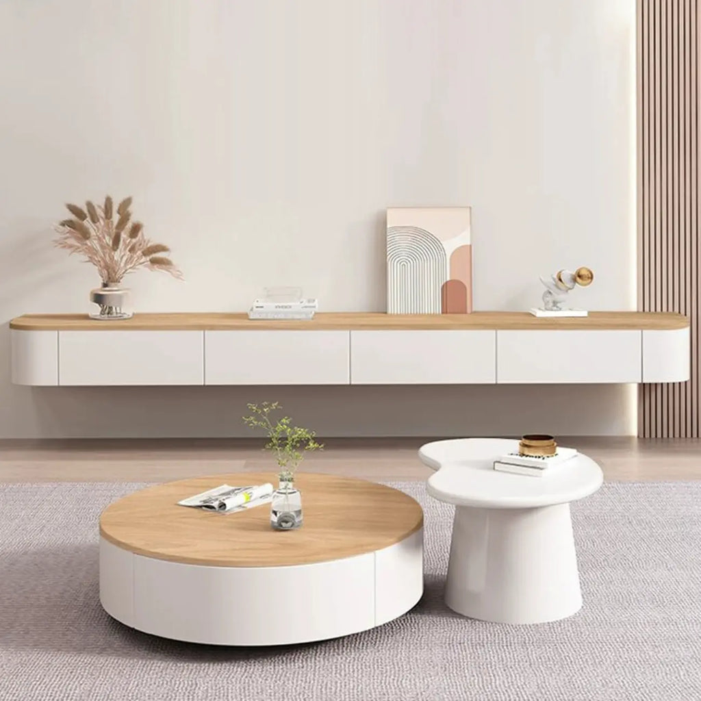 Meuble TV flottant contemporain en bois blanc avec tiroirs