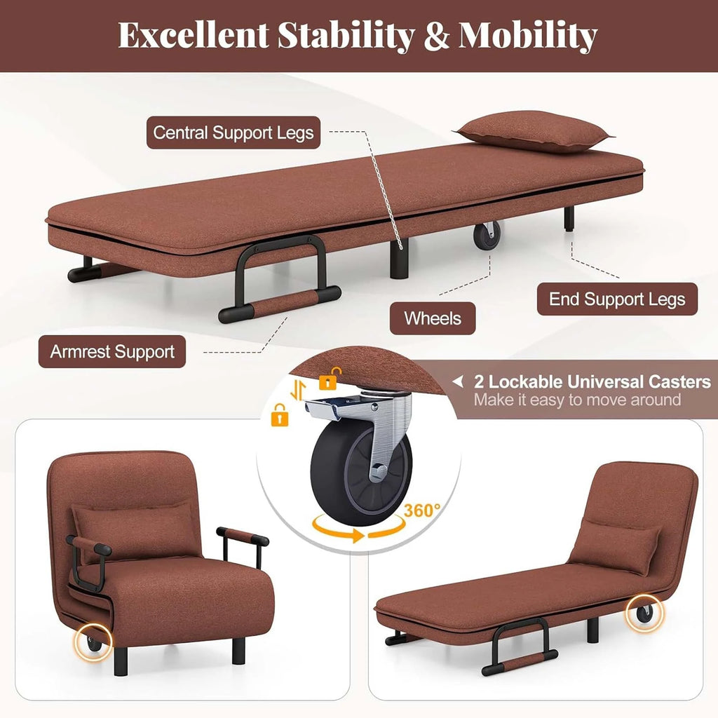 Fauteuil-lit pliable convertible avec dossier réglable