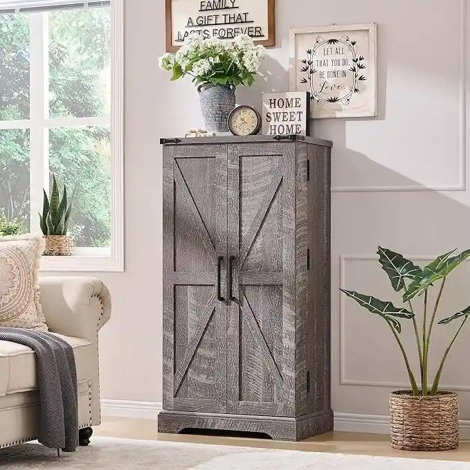 47 armoire de cuisine de ferme, buffet de rangement avec portes de grange - N/A