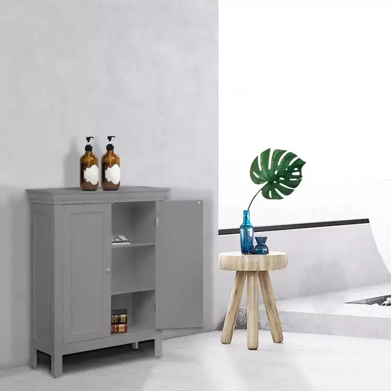 Teamson Home Stratford Armoire de Rangement de Salle de Bain Autoportante Contemporaine Grise : Microfibre, Lavable en Machine, Dos Antidérapant