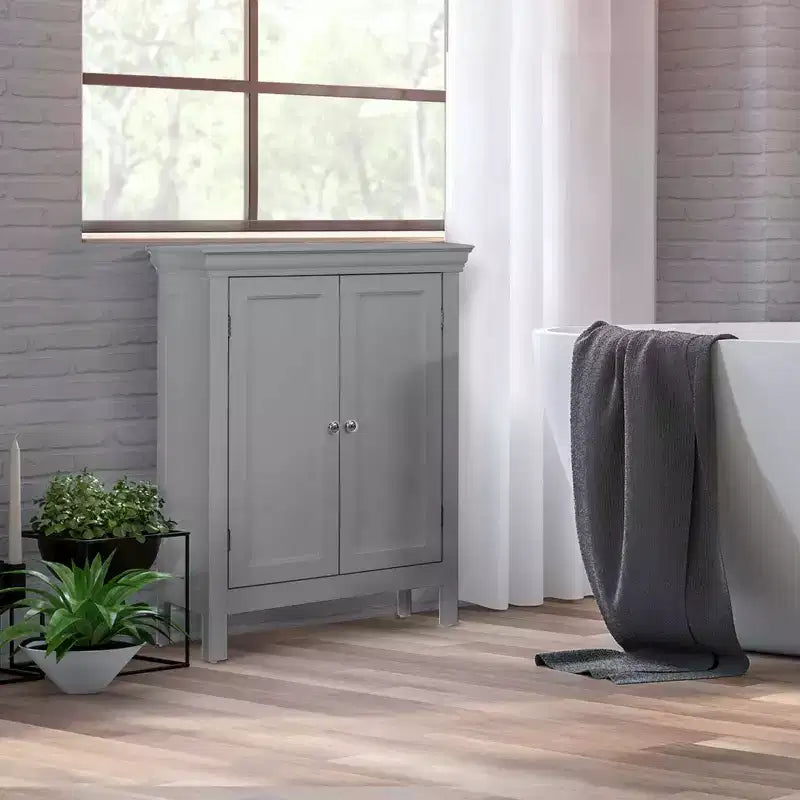 Teamson Home Stratford Armoire de Rangement de Salle de Bain Autoportante Contemporaine Grise : Microfibre, Lavable en Machine, Dos Antidérapant