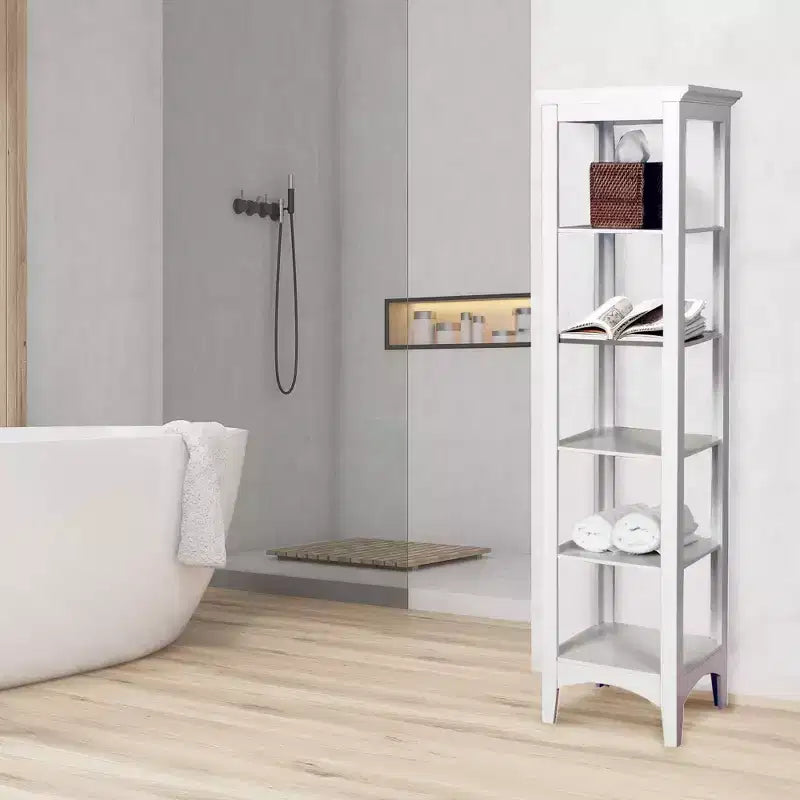 Colonne de salle de bain Madison à cinq étagères ouvertes blanche - Teamson Home : Chrome-plated, Style de transition, Composite de fibres à densité moyenne