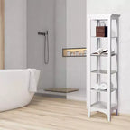 Colonne de salle de bain Madison à cinq étagères ouvertes blanche - Teamson Home : Chrome-plated, Style de transition, Composite de fibres à densité moyenne