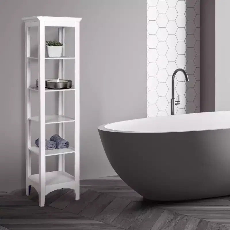 Colonne de salle de bain Madison à cinq étagères ouvertes blanche - Teamson Home : Chrome-plated, Style de transition, Composite de fibres à densité moyenne