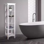 Colonne de salle de bain Madison à cinq étagères ouvertes blanche - Teamson Home : Chrome-plated, Style de transition, Composite de fibres à densité moyenne