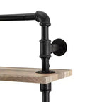 Danya B. Étagère murale à deux niveaux Olivia Pipe avec tringle de suspension Noir/Rustique : Rangement en fer laminé, Fixations incluses