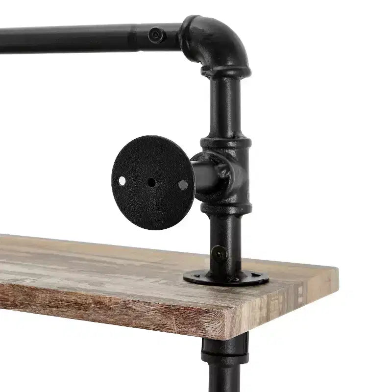 Danya B. Étagère murale à deux niveaux Olivia Pipe avec tringle de suspension Noir/Rustique : Rangement en fer laminé, Fixations incluses