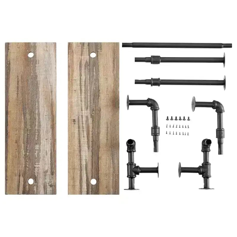 Danya B. Étagère murale à deux niveaux Olivia Pipe avec tringle de suspension Noir/Rustique : Rangement en fer laminé, Fixations incluses