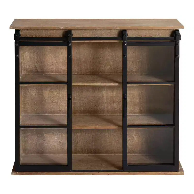 Armoire murale décorative en bois Barnhardt 30 po x 28 po avec 2 portes coulissantes en verre marron rustique - Kate & Laurel All Things Decor : Cadre en métal