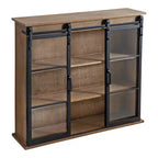 Armoire murale décorative en bois Barnhardt 30 po x 28 po avec 2 portes coulissantes en verre marron rustique - Kate & Laurel All Things Decor : Cadre en métal