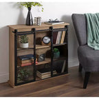 Armoire murale décorative en bois Barnhardt 30 po x 28 po avec 2 portes coulissantes en verre marron rustique - Kate & Laurel All Things Decor : Cadre en métal