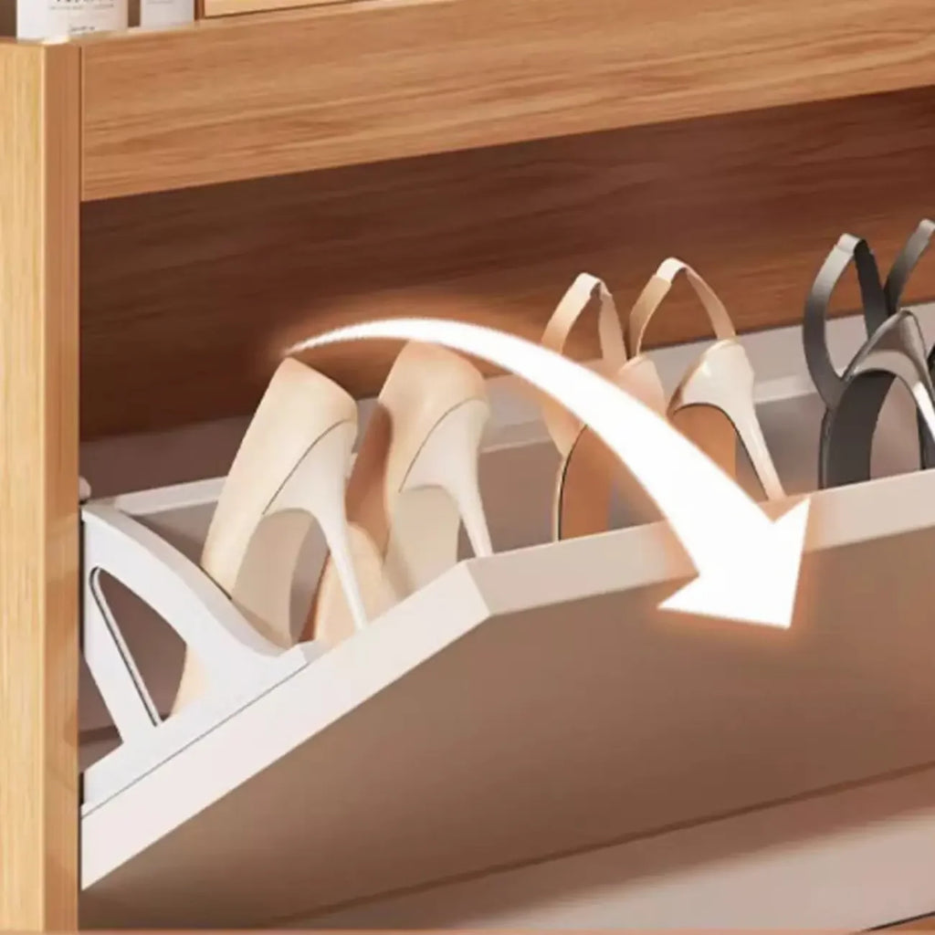 Meuble à chaussures étroit naturel à portes abattantes