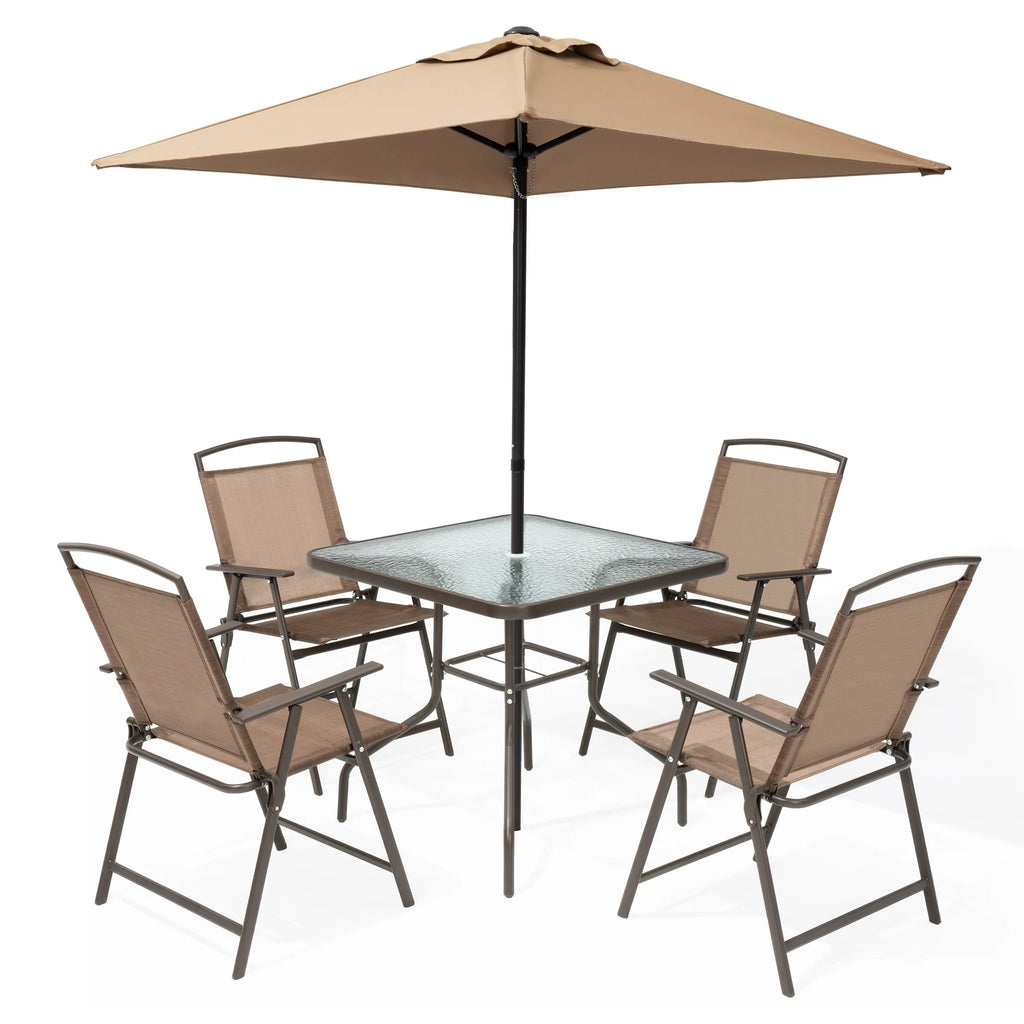 Ensemble de patio 6 pièces Pellebant avec table, parasol et 4 chaises pliantes - 22,4 L x 26,8 P x 34,4 H