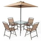 Ensemble de patio 6 pièces Pellebant avec table, parasol et 4 chaises pliantes - 22,4 L x 26,8 P x 34,4 H