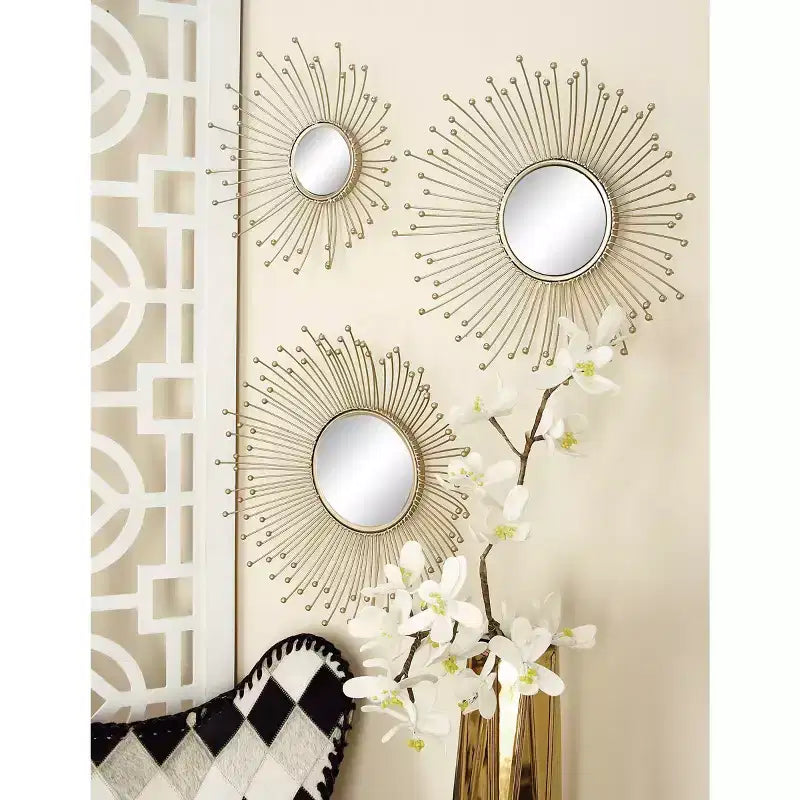 Olivia & May Miroir mural en forme d'étoile (ensemble de 3), doré : Cadre en fer, décor glamour luxueux, aucun assemblage requis