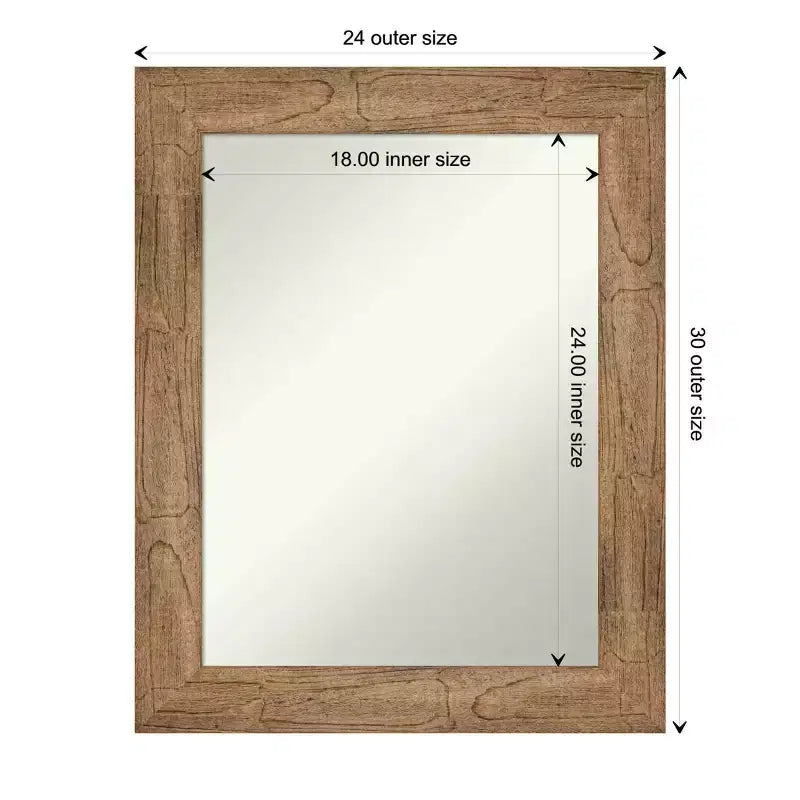 Miroir mural de salle de bain en bois de hibou non biseauté 24" x 30" brun - Amanti Art : coiffeuse rectangulaire moderne, fixation murale, quincaillerie incluse