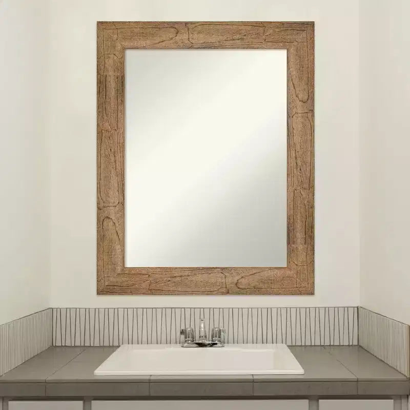 Miroir mural de salle de bain en bois de hibou non biseauté 24" x 30" brun - Amanti Art : coiffeuse rectangulaire moderne, fixation murale, quincaillerie incluse