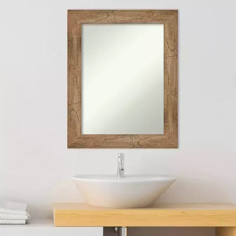 Miroir mural de salle de bain en bois de hibou non biseauté 24" x 30" brun - Amanti Art : coiffeuse rectangulaire moderne, fixation murale, quincaillerie incluse
