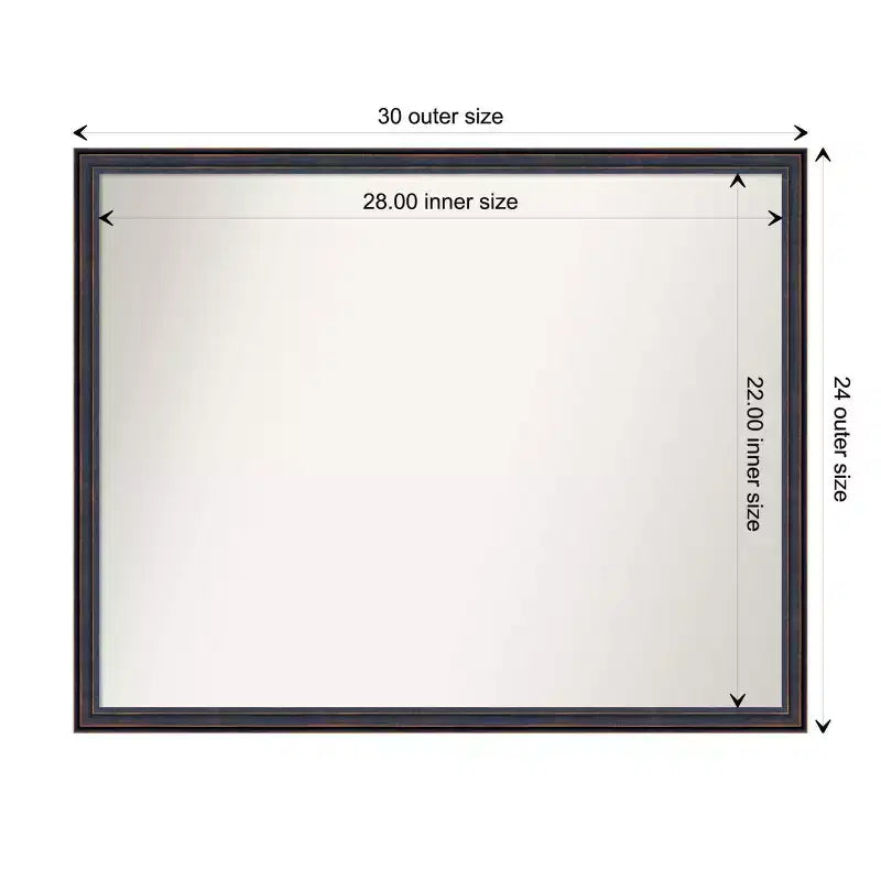 Miroir mural de salle de bain 30 po x 24 po en bois, bronze foncé, cadre en forme de cuillère non biseauté – Amanti Art : Rectangle moderne, fixation murale, quincaillerie incluse