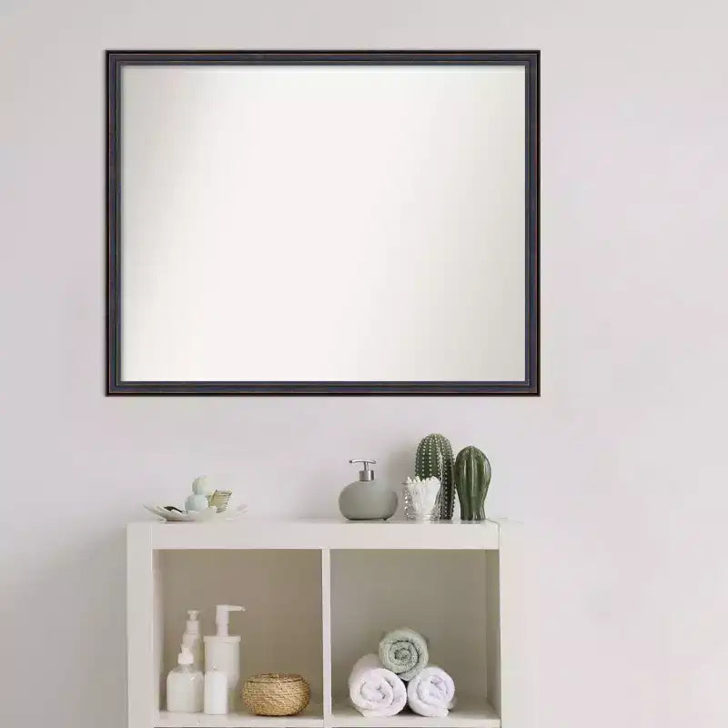 Miroir mural de salle de bain 30 po x 24 po en bois, bronze foncé, cadre en forme de cuillère non biseauté – Amanti Art : Rectangle moderne, fixation murale, quincaillerie incluse