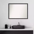 Miroir mural de salle de bain 30 po x 24 po en bois, bronze foncé, cadre en forme de cuillère non biseauté – Amanti Art : Rectangle moderne, fixation murale, quincaillerie incluse