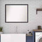 Miroir mural de salle de bain 30 po x 24 po en bois, bronze foncé, cadre en forme de cuillère non biseauté – Amanti Art : Rectangle moderne, fixation murale, quincaillerie incluse