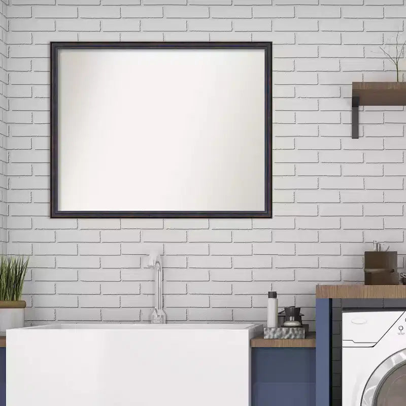 Miroir mural de salle de bain 30 po x 24 po en bois, bronze foncé, cadre en forme de cuillère non biseauté – Amanti Art : Rectangle moderne, fixation murale, quincaillerie incluse