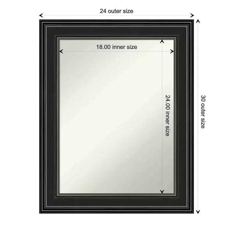 Miroir mural de salle de bain noir sans biseau 24" x 30" - Amanti Art : Rectangle, cadre en polystyrène, fixation murale