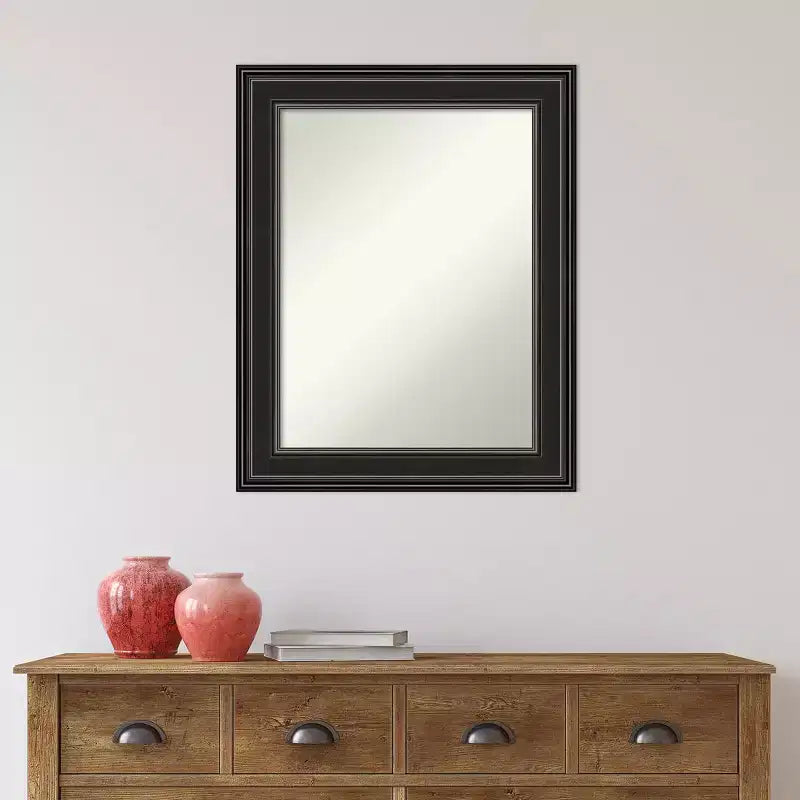 Miroir mural de salle de bain noir sans biseau 24" x 30" - Amanti Art : Rectangle, cadre en polystyrène, fixation murale