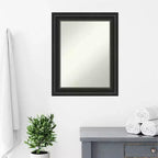 Miroir mural de salle de bain noir sans biseau 24" x 30" - Amanti Art : Rectangle, cadre en polystyrène, fixation murale