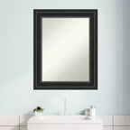 Miroir mural de salle de bain noir sans biseau 24" x 30" - Amanti Art : Rectangle, cadre en polystyrène, fixation murale