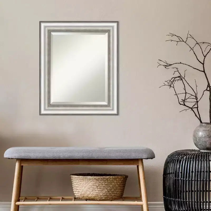 Miroir mural encadré 21" x 25" Argent - Amanti Art : Moderne biseauté, aucun assemblage requis