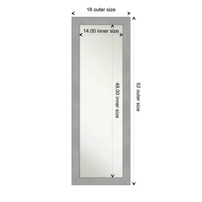 Miroir de porte pleine longueur brossé nickel Vista non biseauté 18" x 52" - Amanti Art : à accrocher à la porte, aucun assemblage requis