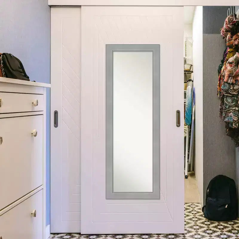 Miroir de porte pleine longueur brossé nickel Vista non biseauté 18" x 52" - Amanti Art : à accrocher à la porte, aucun assemblage requis