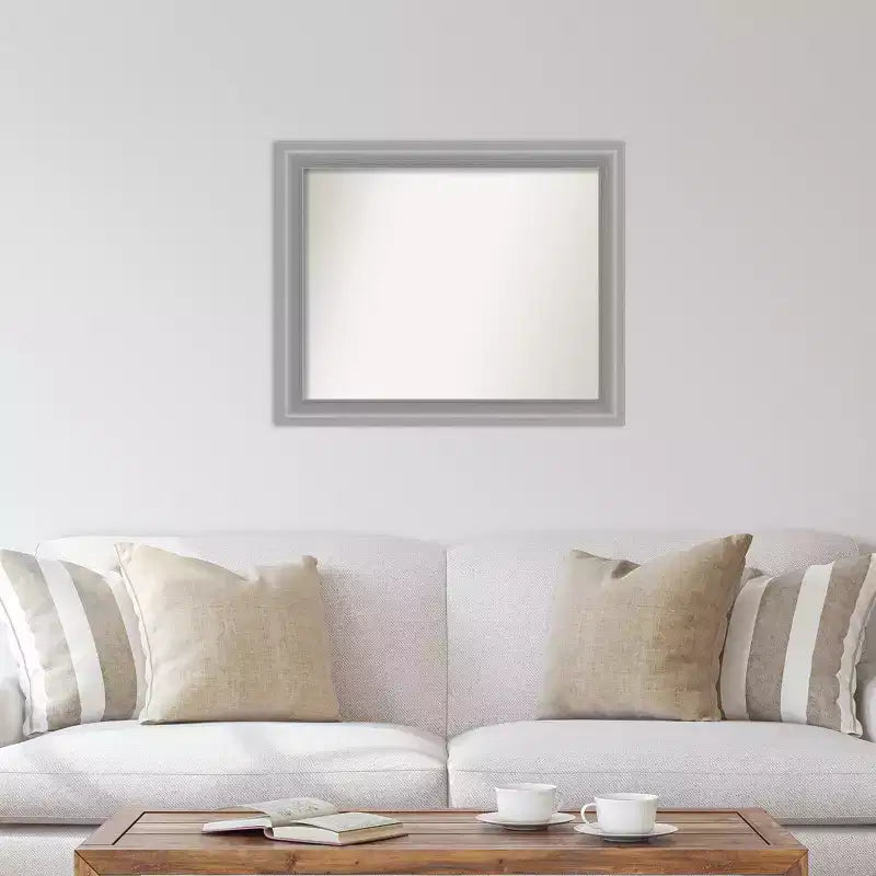 Miroir mural étroit poli nickel Amanti Art avec sommet non biseauté 33" x 27" : Rectangle moderne, Quincaillerie de montage incluse