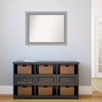 Miroir mural étroit poli nickel Amanti Art avec sommet non biseauté 33" x 27" : Rectangle moderne, Quincaillerie de montage incluse