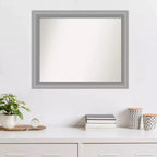 Miroir mural étroit poli nickel Amanti Art avec sommet non biseauté 33" x 27" : Rectangle moderne, Quincaillerie de montage incluse