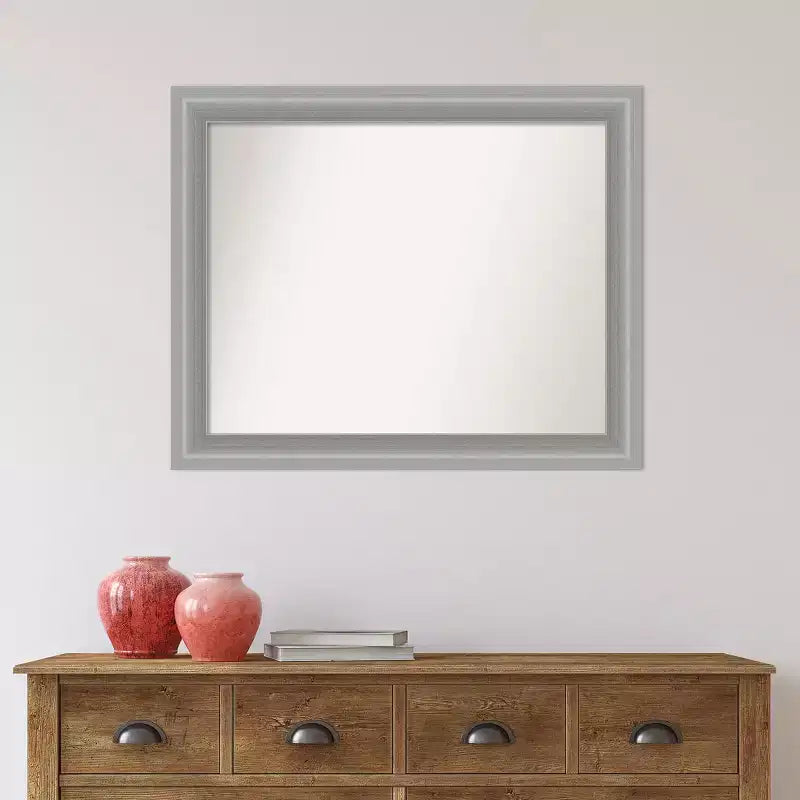 Miroir mural étroit poli nickel Amanti Art avec sommet non biseauté 33" x 27" : Rectangle moderne, Quincaillerie de montage incluse